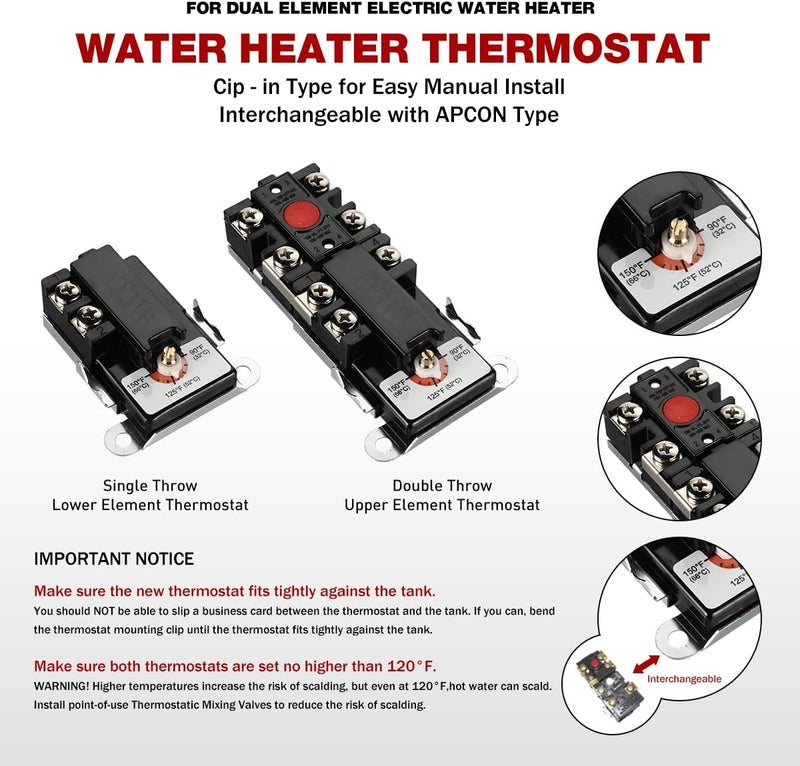 Alltemp Electric Water Heater Tune-Up Kit, Includes Two 4500W 240V Water Heater Elements, Upper Thermostat, Lower Thermostat, Two Protective Covers, Two Elements Gaskets, One Element Wrench,Quick Change Tool… - Image 3